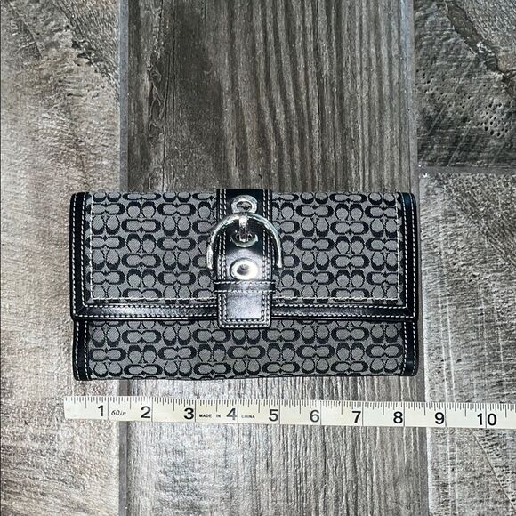 Vintage Black Coach Monogram Black and Gray Wallet w/ check book sleeve - Picture 1 of 8